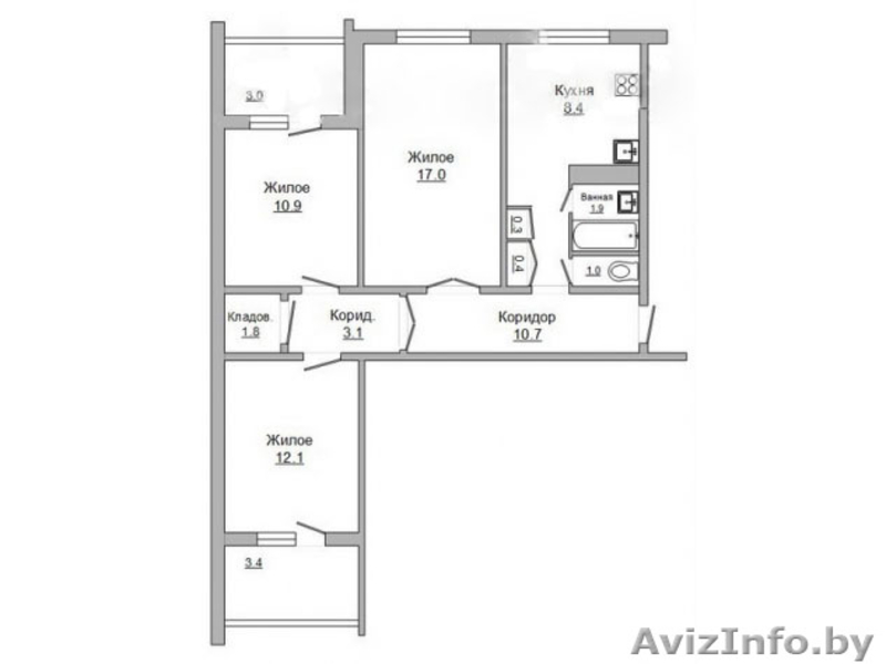 3-комнатная квартира, 1988 г. п., 3 / 9 панель, 74, 0 / 67, 6 / 40, 0 / 8, 4 кв. - Изображение #1, Объявление #1628688
